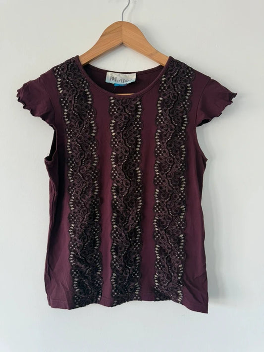 Monsoon Old Label Y2k Style Burgundy Lace Top, preloved