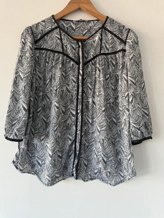 M&S Black and White Patterned Blouse, preloved