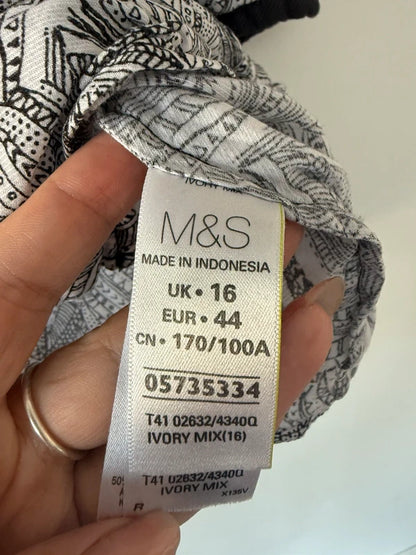M&S Black and White Patterned Blouse, photo 4 of 5