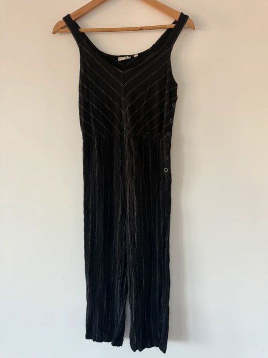 Fat Face Black Striped Button Jumpsuit, preloved