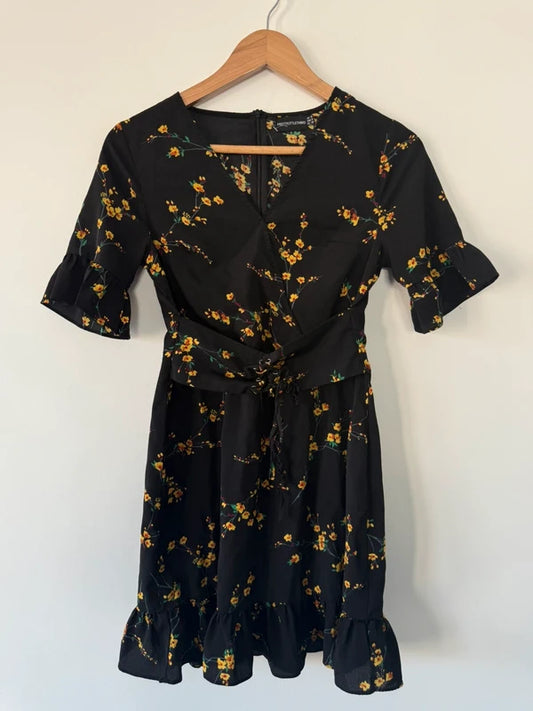 Pretty Little Thing Black and Yellow Floral Dress, photo 2 of 5