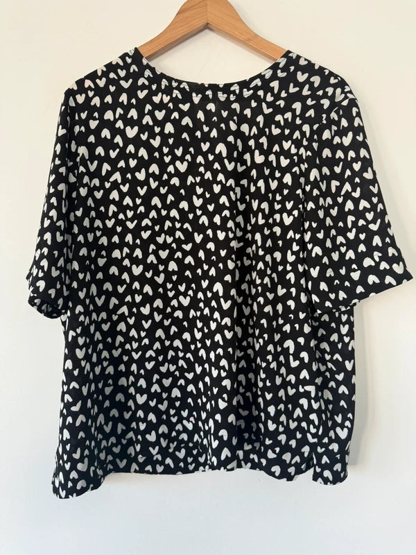 M&S Black and White Heart Print Blouse, preloved