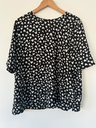 M&S Black and White Heart Print Blouse, preloved