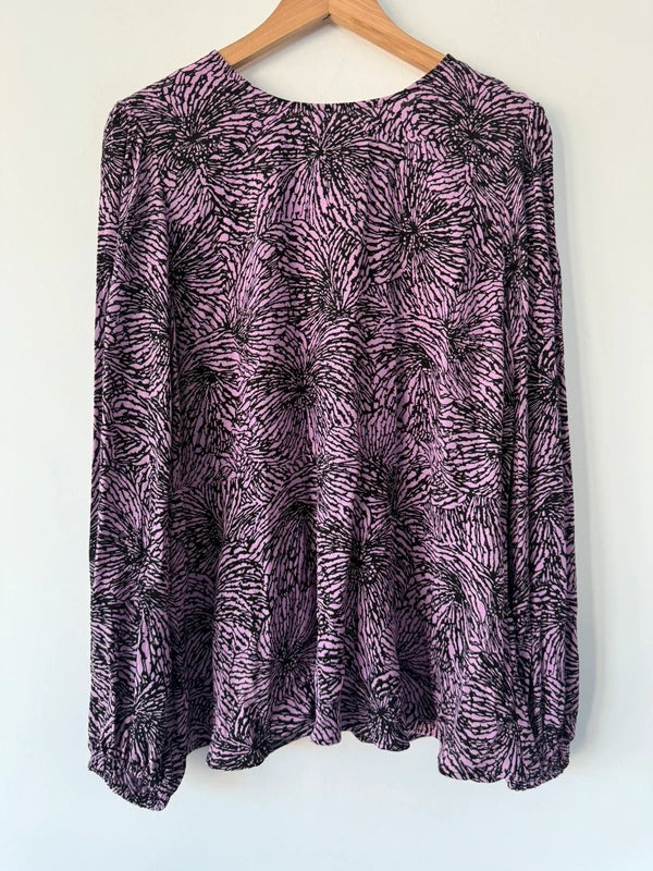 M&S Purple and Black Patterned Blouse, preloved