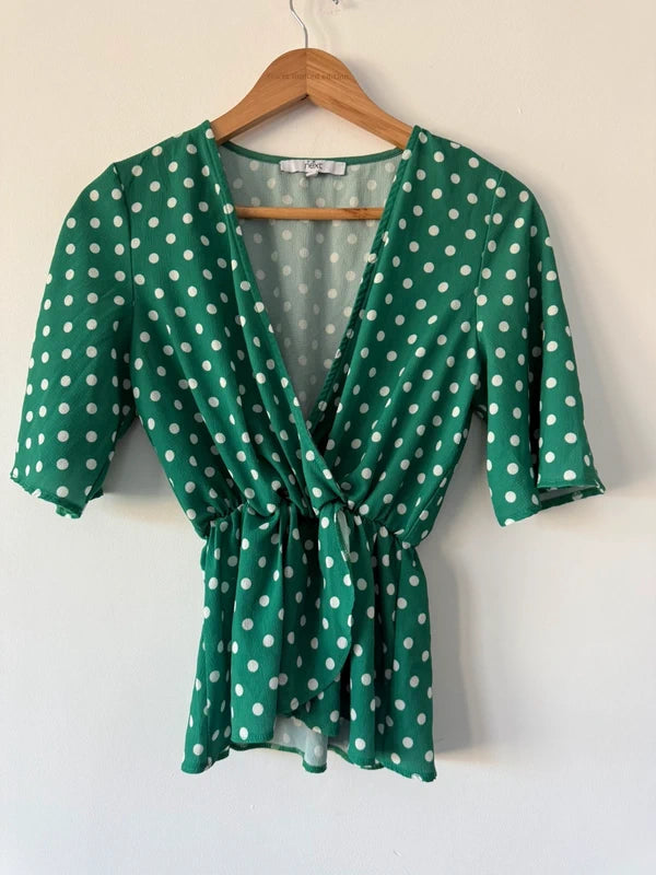 Next Green Polka Dot Peplum Top, preloved