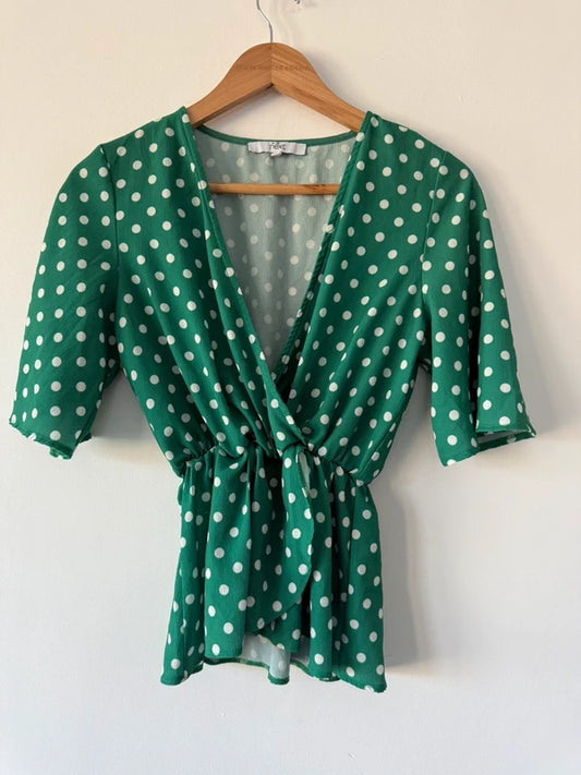 Next Green Polka Dot Peplum Top, preloved