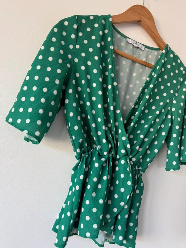 Next Green Polka Dot Peplum Top, photo 2 of 3