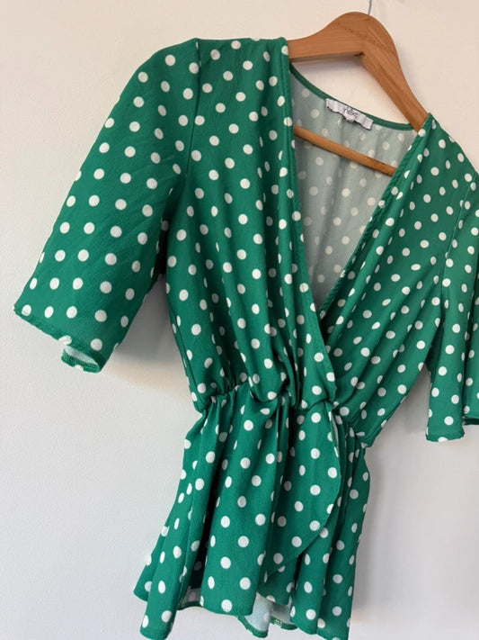 Next Green Polka Dot Peplum Top, photo 2 of 3