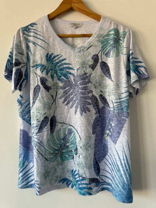 Cerulean Leaf Print Summer Top, photo 2 of 5