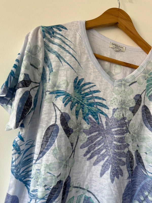 Cerulean Leaf Print Summer Top, photo 3 of 5