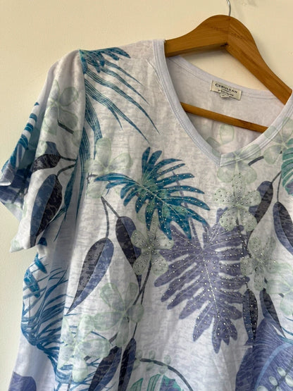 Cerulean Leaf Print Summer Top, photo 3 of 5