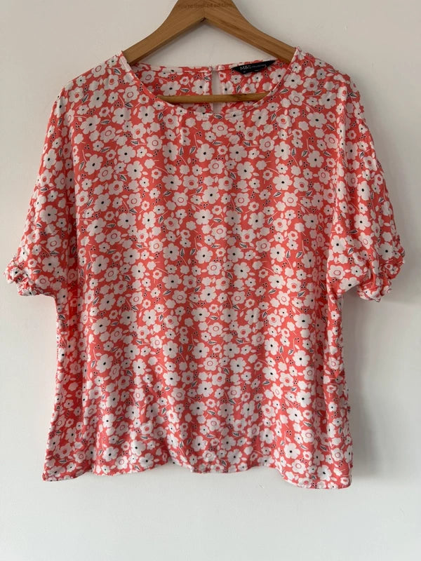 M&S Coral Floral Blouse Top, preloved