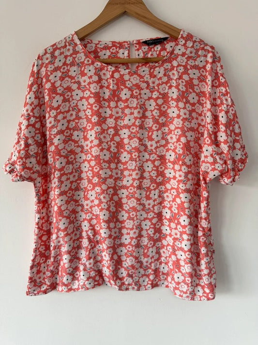 M&S Coral Floral Blouse Top, preloved