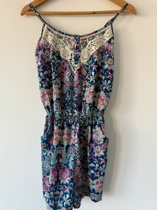 Atmosphere Blue Patterned Playsuit Size, preloved