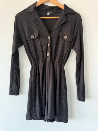 ASOS Black Button Collared Playsuit, preloved