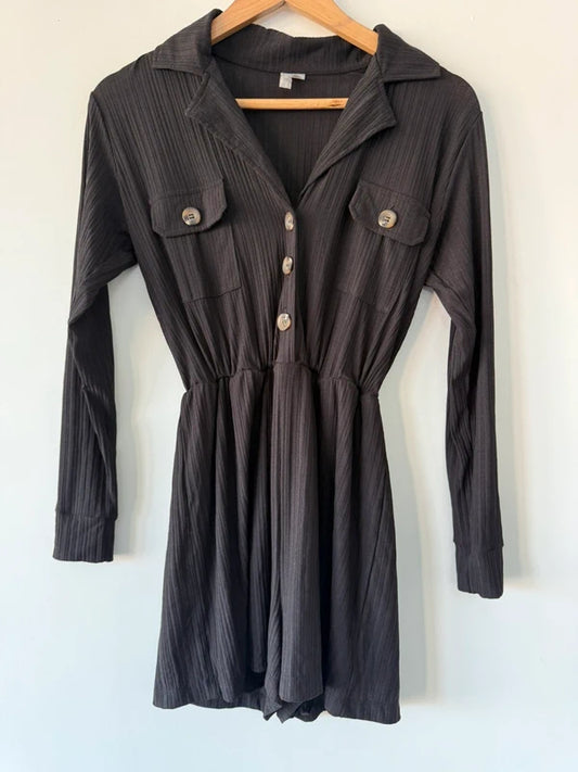 ASOS Black Button Collared Playsuit, preloved