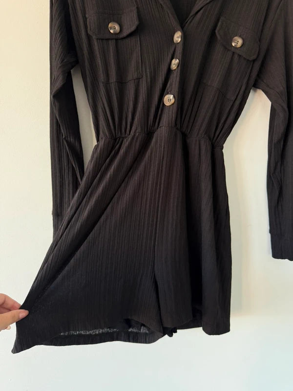 ASOS Black Button Collared Playsuit, photo 3 of 4