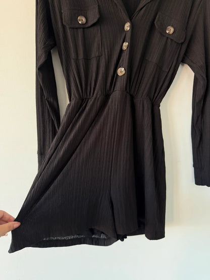 ASOS Black Button Collared Playsuit, photo 3 of 4