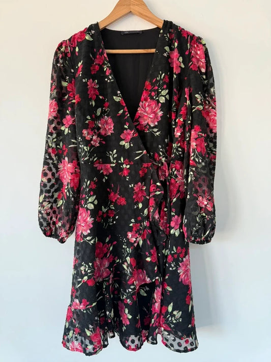 M&S Floral Spotted Black and Pink Dress, photo 2 of 5