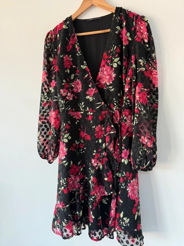 M&S Floral Spotted Black and Pink Dress, photo 3 of 5