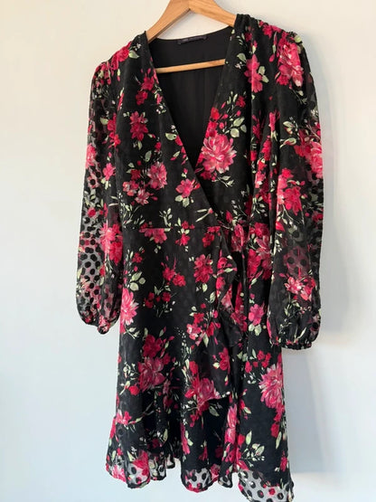 M&S Floral Spotted Black and Pink Dress, photo 3 of 5