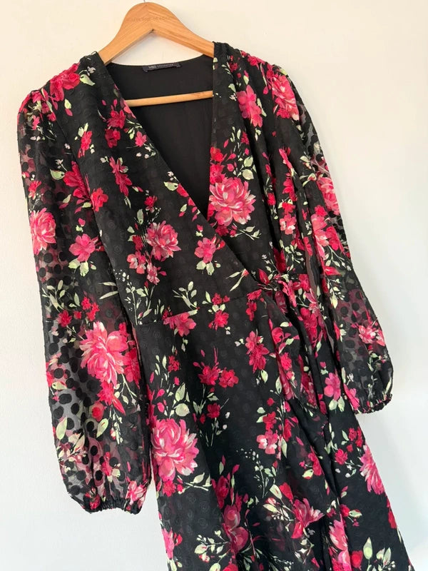 M&S Floral Spotted Black and Pink Dress, photo 4 of 5