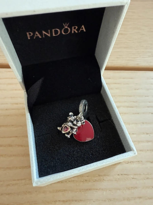 Pandora Minnie and Mickey Mouse Heart Charm, preloved