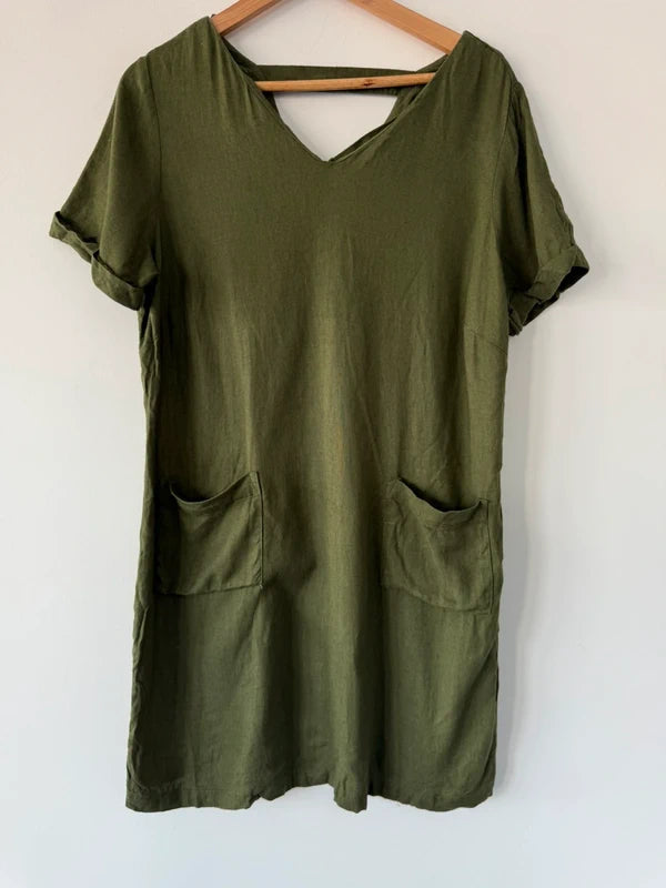 George Green Khaki Linen Style Dress, preloved