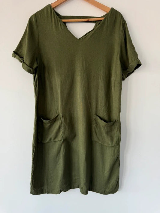George Green Khaki Linen Style Dress, preloved