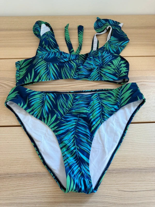 Shein Bikini Green and Navy Blue Print, preloved