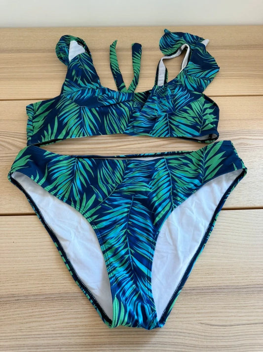 Shein Bikini Green and Navy Blue Print, preloved