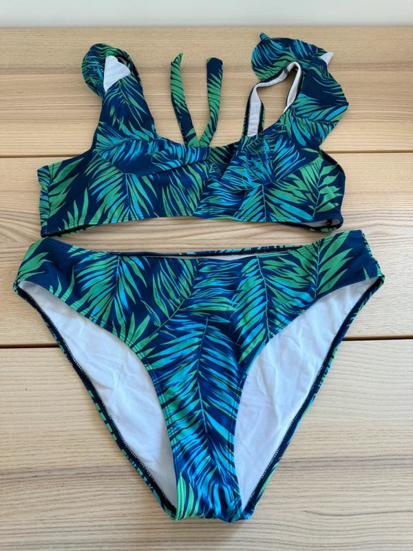 Shein Bikini Green and Navy Blue Print, photo 2 of 4