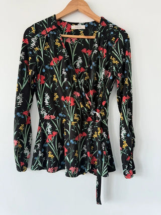Oasis Floral Wrap Peplum Style Top, preloved
