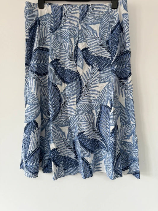 Isle Blue Patterned Linen Style Skirt, preloved