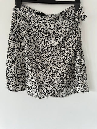 New Look Black and White Floral Wrap Skirt, preloved