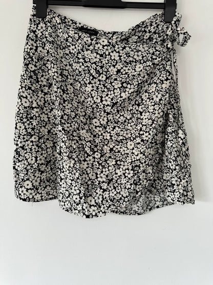 New Look Black and White Floral Wrap Skirt, preloved