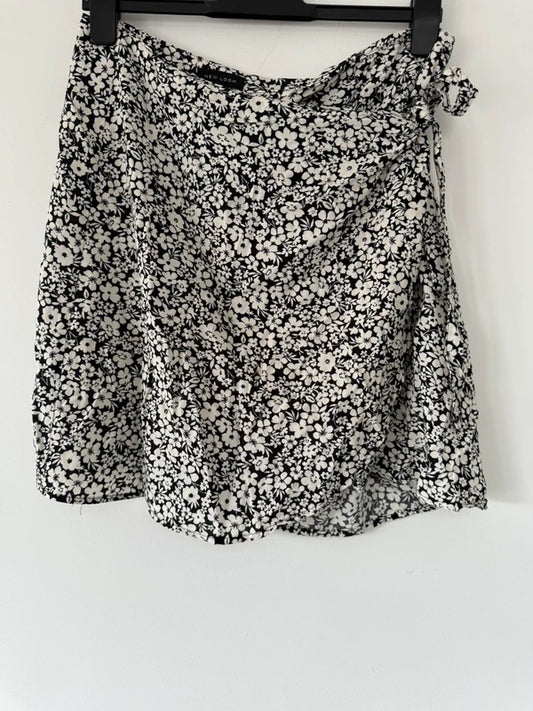 New Look Black and White Floral Wrap Skirt, preloved