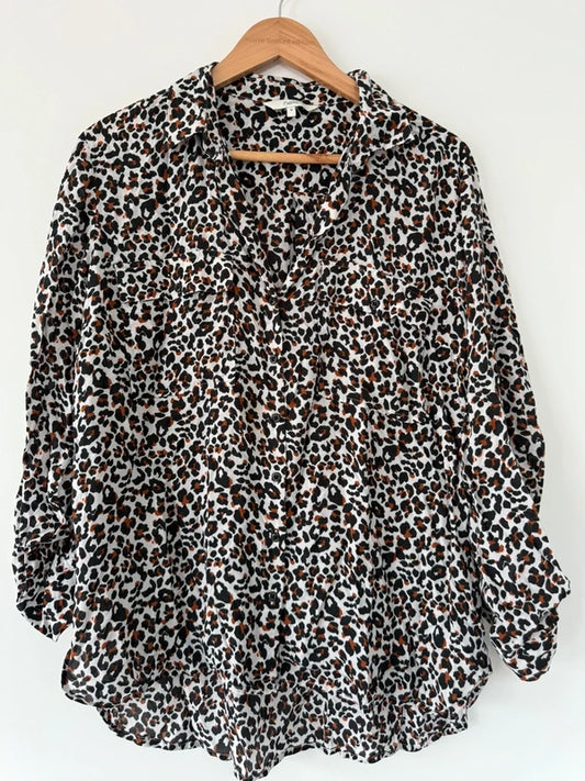 Next Leopard Print Brown and White Shirt, preloved