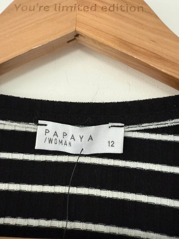 Papaya Black and White Striped Long Sleeve Top Size 12 New, photo 3 of 3