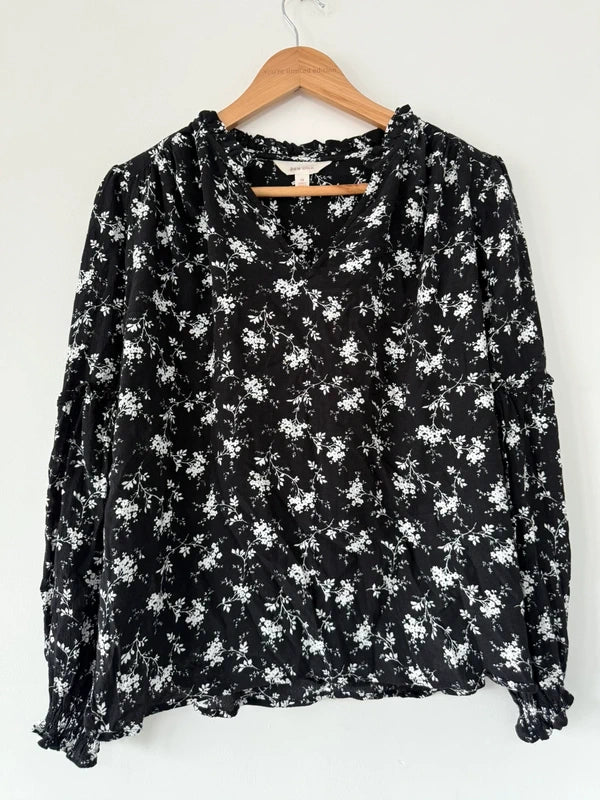 M&S Per Una Black and White Floral Blouse, preloved