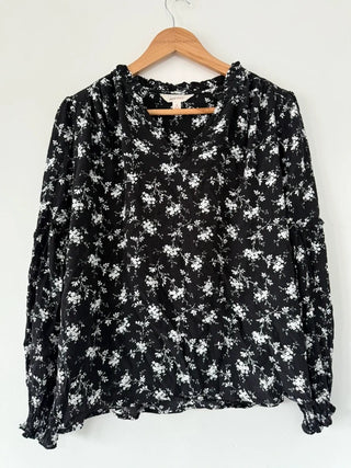 M&S Per Una Black and White Floral Blouse, preloved