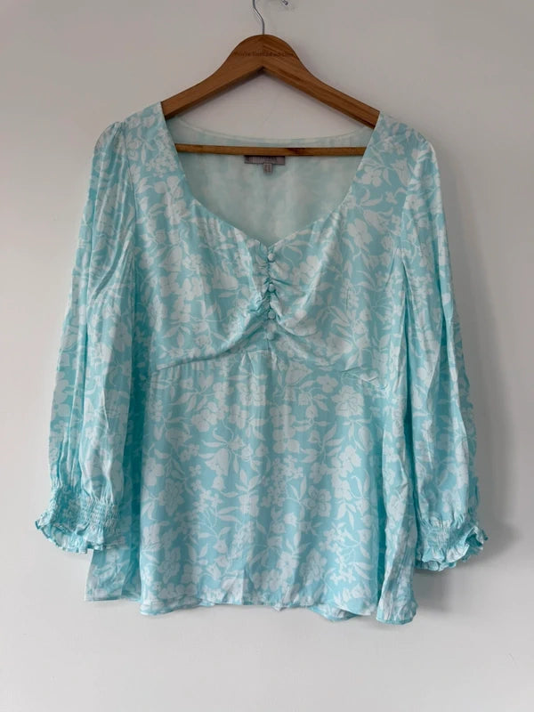 Hobbs Blue Floral Button Blouse, preloved