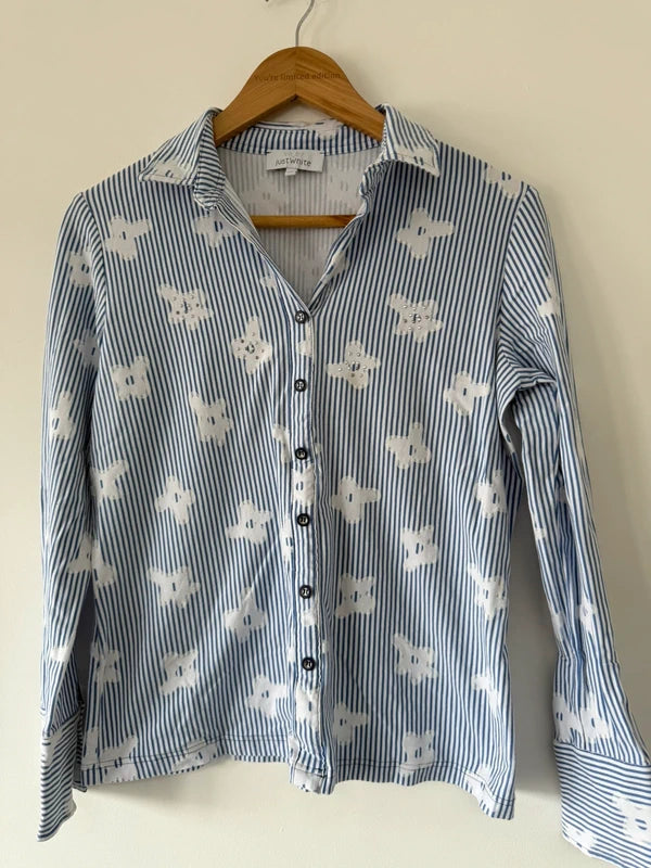 Just White Blue Striped Flower Blouse, photo 2 of 4