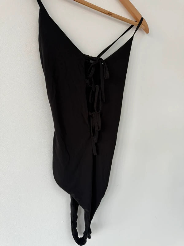 Pretty Little Thing Black Tie Up Body Suit, photo 3 of 4