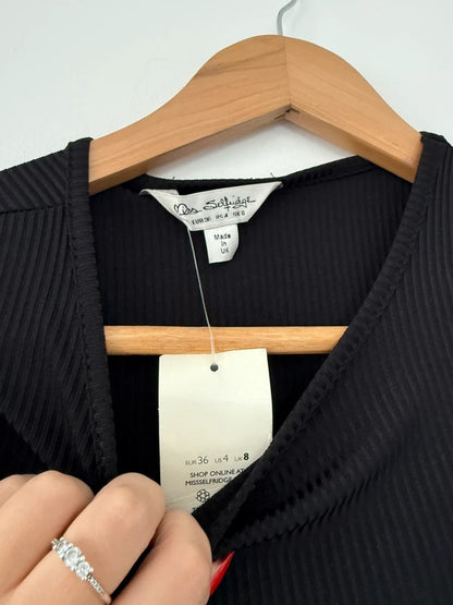 Miss Selfridge Black Short Sleeve Top with Leather Sleeves, photo 3 of 3
