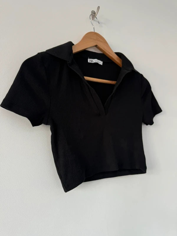 Zara Cropped Black Collar Top, photo 2 of 3