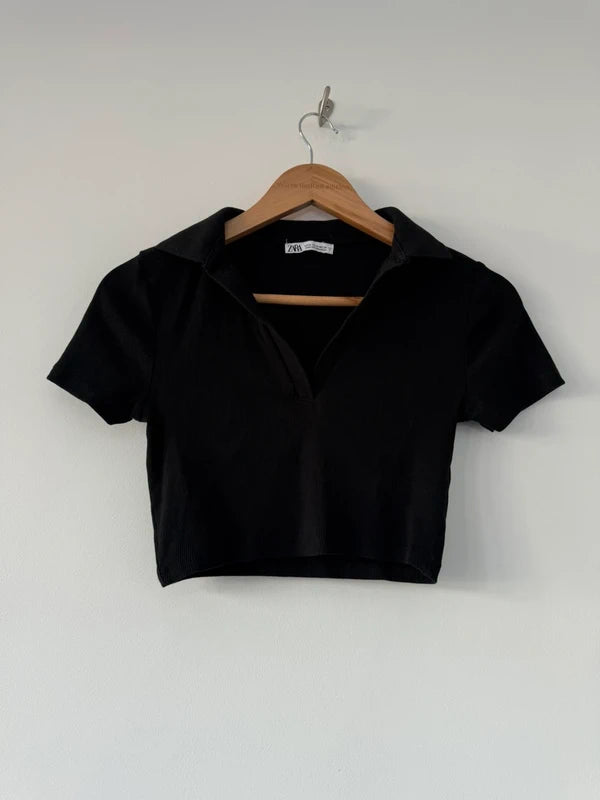 Zara Cropped Black Collar Top, photo 3 of 3