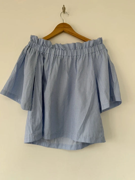 H&M Blue Striped Off the Shoulder Top, preloved