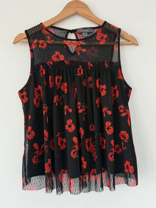 Primark Black and Red Poppy Mesh Style Top, photo 2 of 3