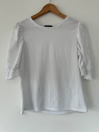 Papaya White Puffed Sleeve Top Size 12 Petite, preloved